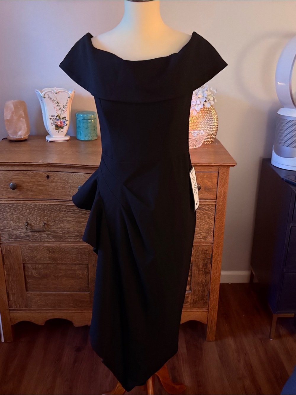 Elegant Black Off-Shoulder Cocktail Dress NWT Betsy Adam 6
